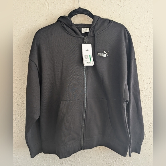 Puma Tops - NWT Puma Black Zip Hoodie with White Logo